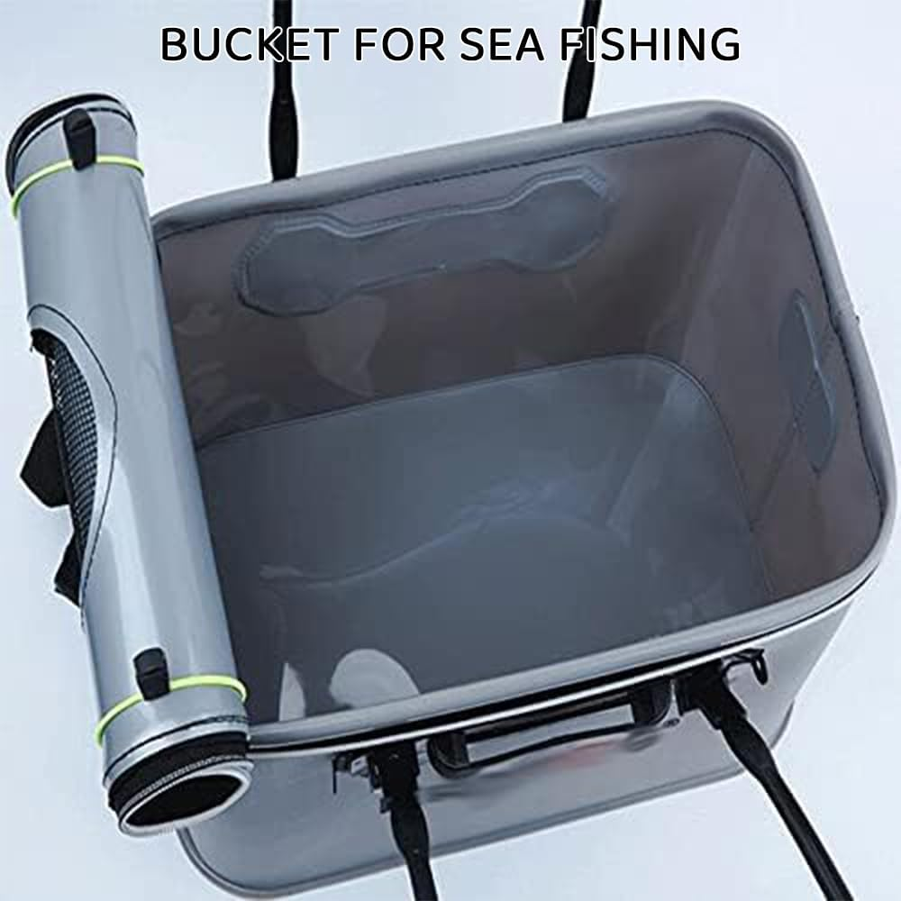 RUTREZOGO Portable Foldable Fishing Bucket. &ndash; Multi-Functional Live Fish Container & Bait Bucket, Outdoor Camping EVA Fishing Bag for Fish Transportation and Storage (Grey) image number 6
