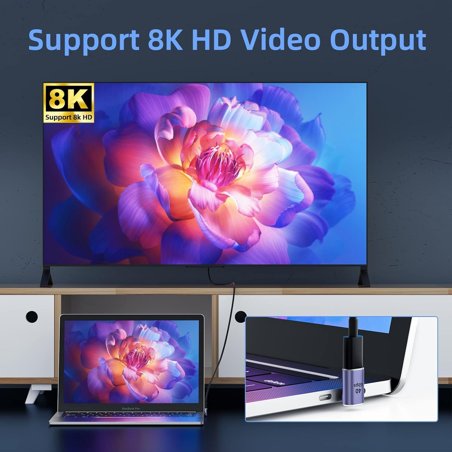 USB C Adapter (4 Pack), USB C to USB C Right Angle Adapter Support up to 40 Gbps Data, 100W PD, 8K 60Hz Video Compatible for Thunderbolt 4 Macbook Pro/Air, Steam Deck, Switch, VR & More USB C Devices