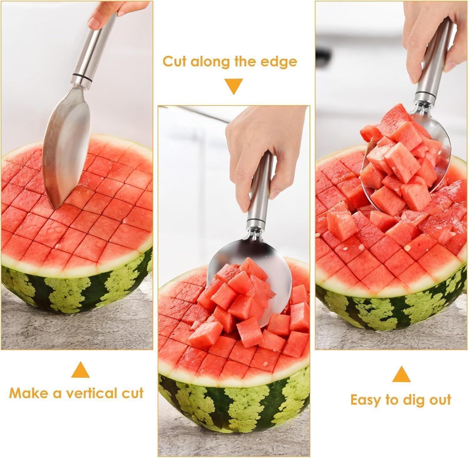 Mango Slicer, Silver Mango Cutting Tool, Stainless Steel Watermelon Slicing Tool, Mango Cutter, Divider and Corer, Mango Splitting Fruit Slicer with Non - Slip Handle, Kitchen Gadget image number 1