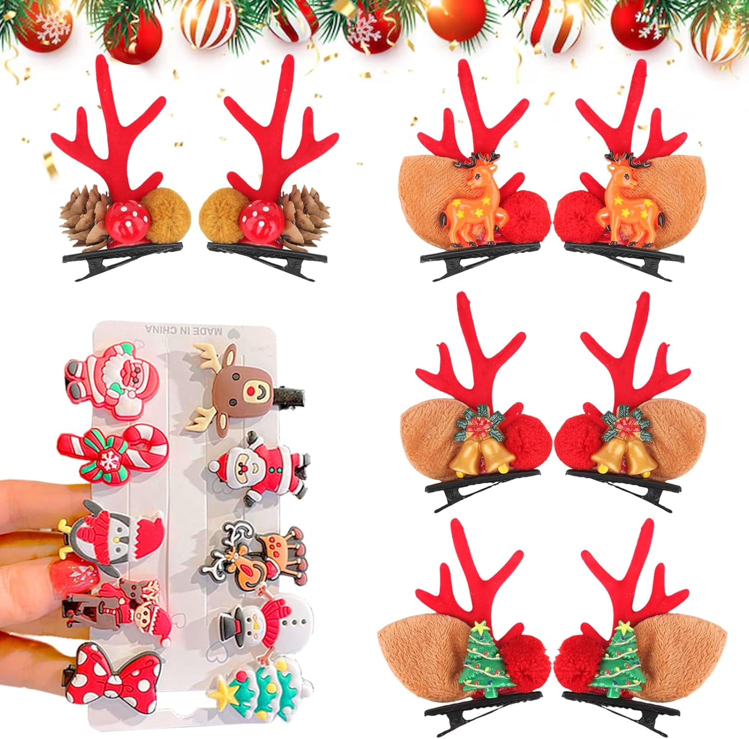 Pack of 18 Christmas Hair Clips, Antlers Hair Clips, Christmas Hair Clips, Christmas Antler Hair Clips, Reindeer Antlers Hair Pins, Christmas Gifts for Girls Women (A)