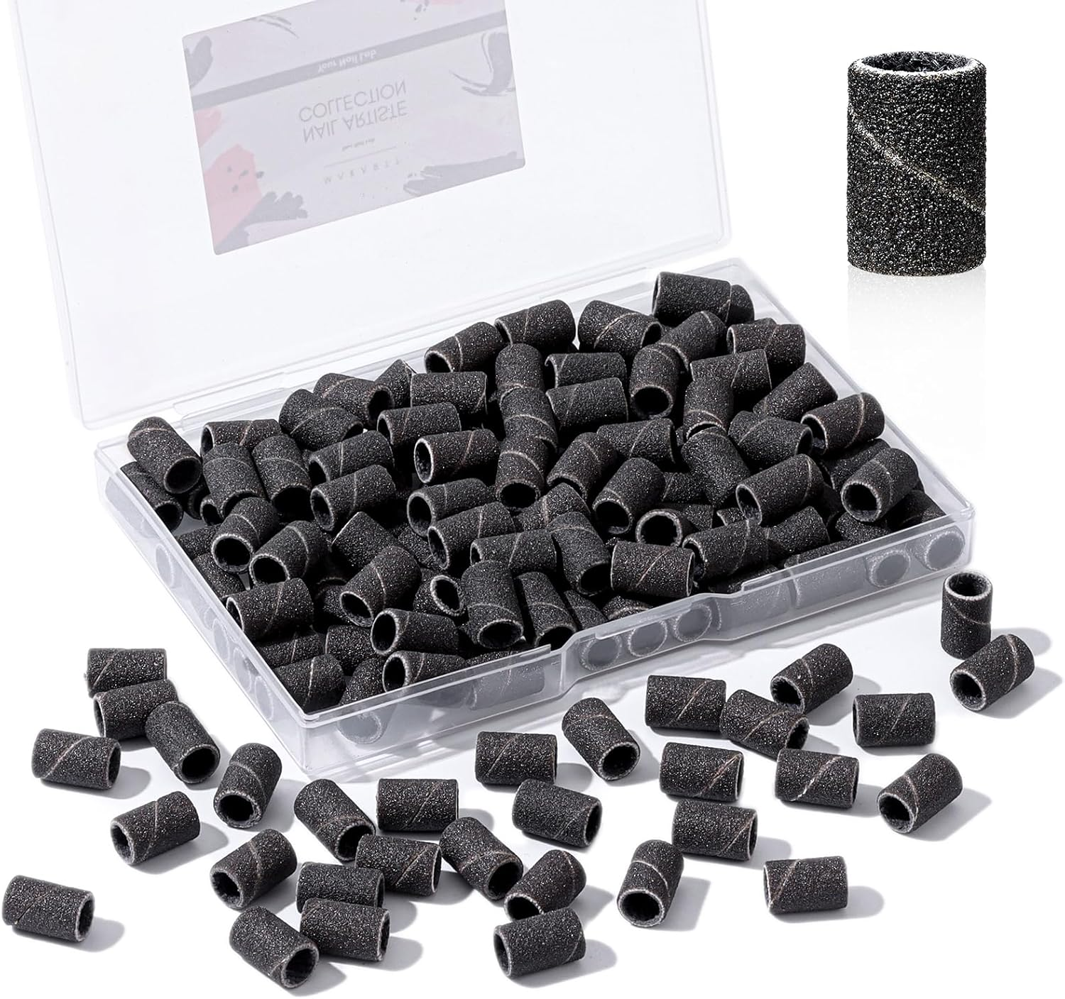 Makartt Sanding Bands for Nail Drill - 100 Pcs #240 Fine Grits Nail File Sanding Bands for Drill Bits, Nail Prep Smooth Polish, Upgrade Thicker Durable Sanding Drill Bit for Acrylic Nails Gel, Black image number 2