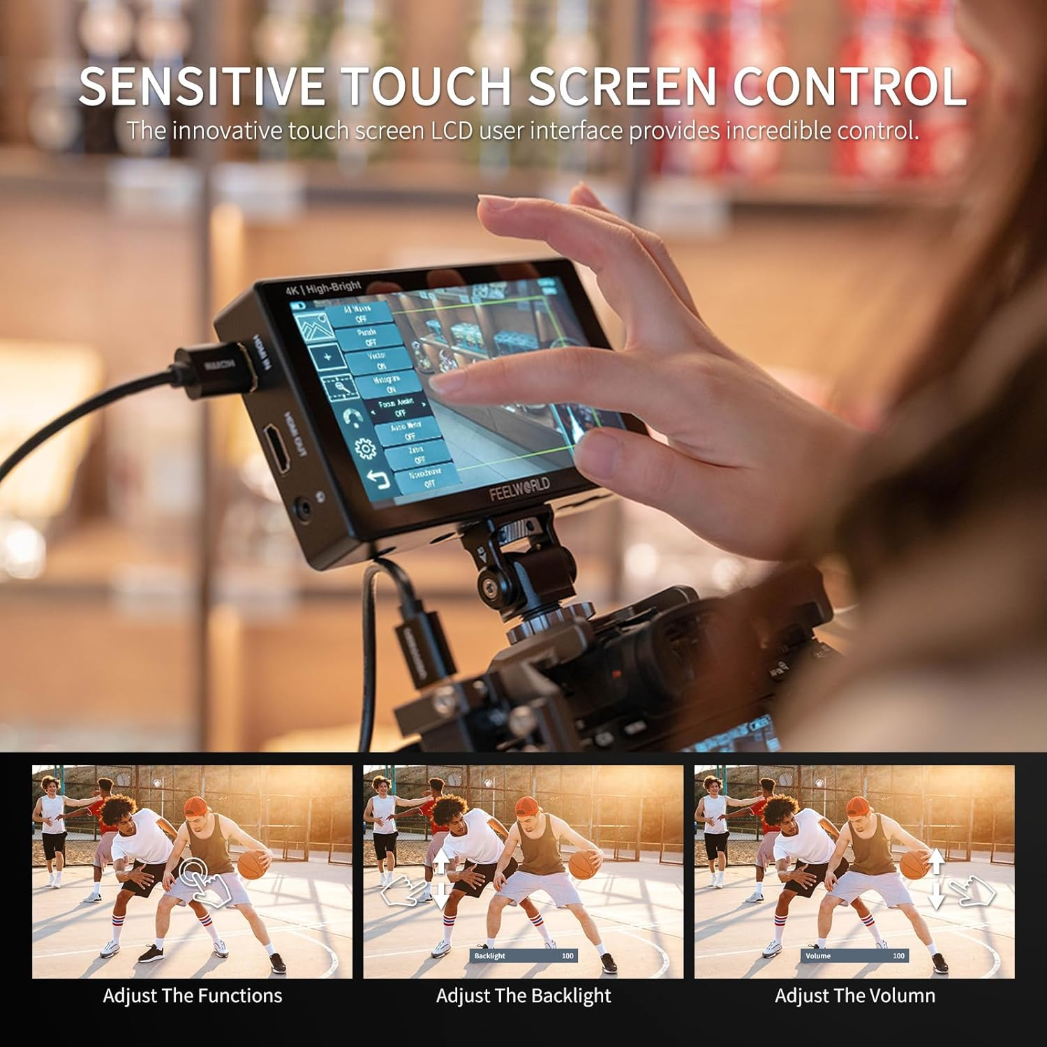 FEELWORLD LUT5E 5.5 Inch 1600Nit Hight Bright DSLR Touch Screen DSLR Camera Field Monitor with F970 External image number 6