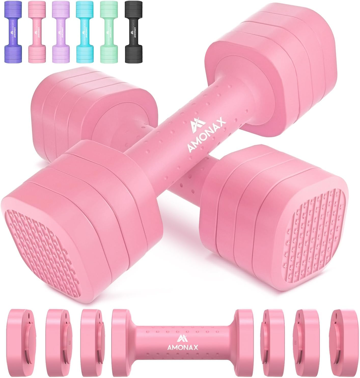 Amonax Adjustable Dumbbells Set, 2Lbs/3Lbs/4Lbs/5Lbs Dumbbell Pair, 4-In-1 Weights Dumbbells Set Women Men, Free Weights for Home Gym, Workout Hand Weights for Strength Training