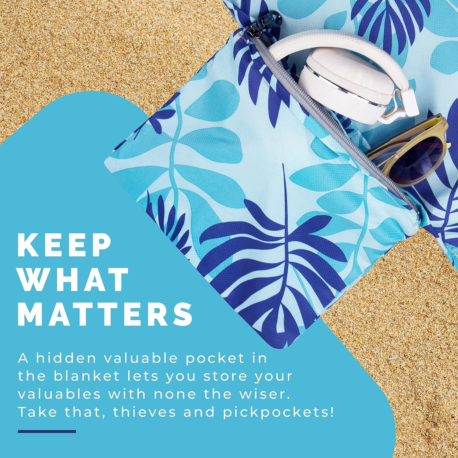 Beach Blanket Sand Free - Oversized 107" X 77" - Waterproof Sandproof - Double Anchored Picnic Blankets, Extra Large Beach Mat, 6 Stakes in Accessories Pouch, Picnic Mat&hellip; image number 3