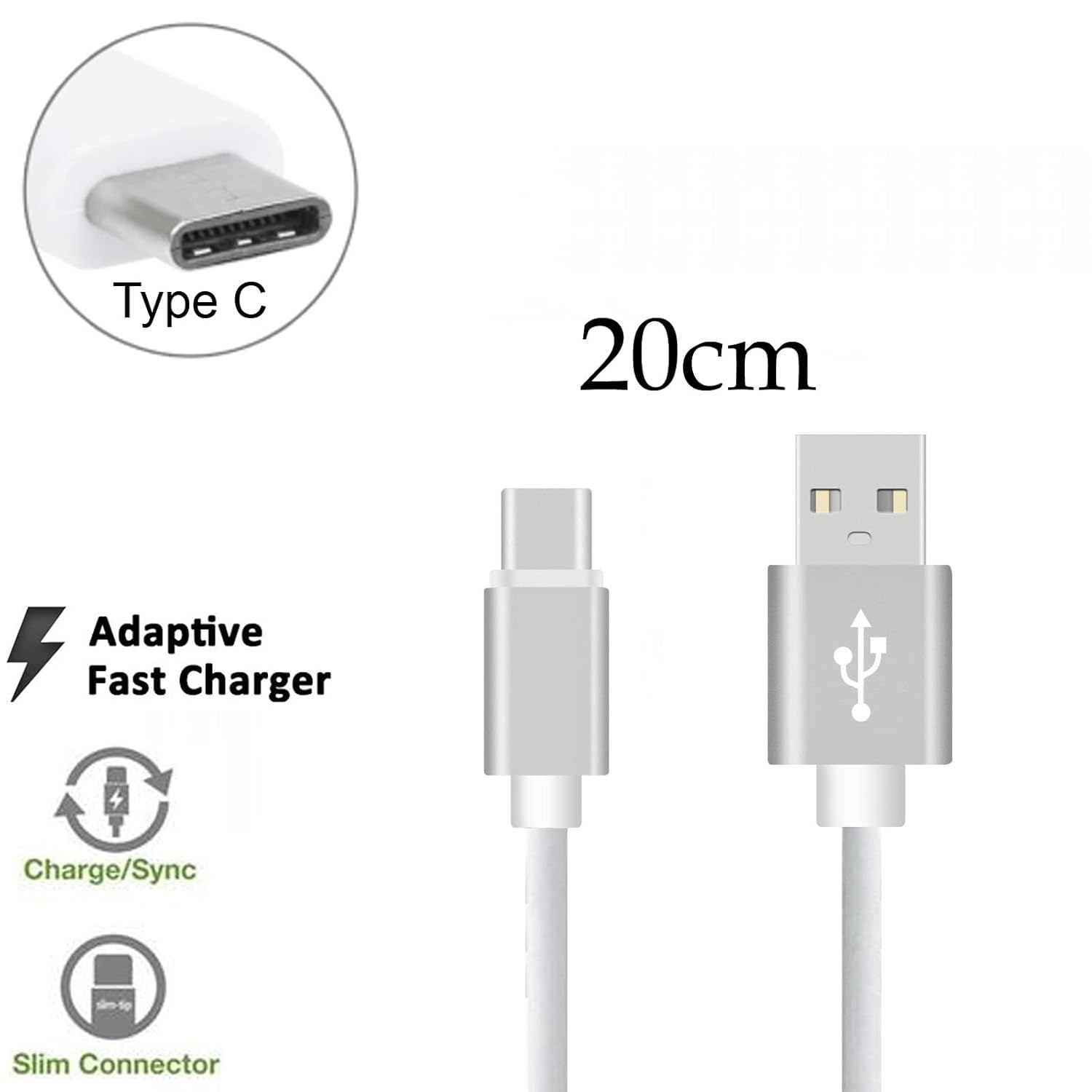 Type-C Fast Data Charger USB Cable Cord for Asus Zenfone 5Z 6 7 8 Flip 9 ROG Phone 3 5 5S 6 6D Pro Ultimate (20 Cm) image number 1