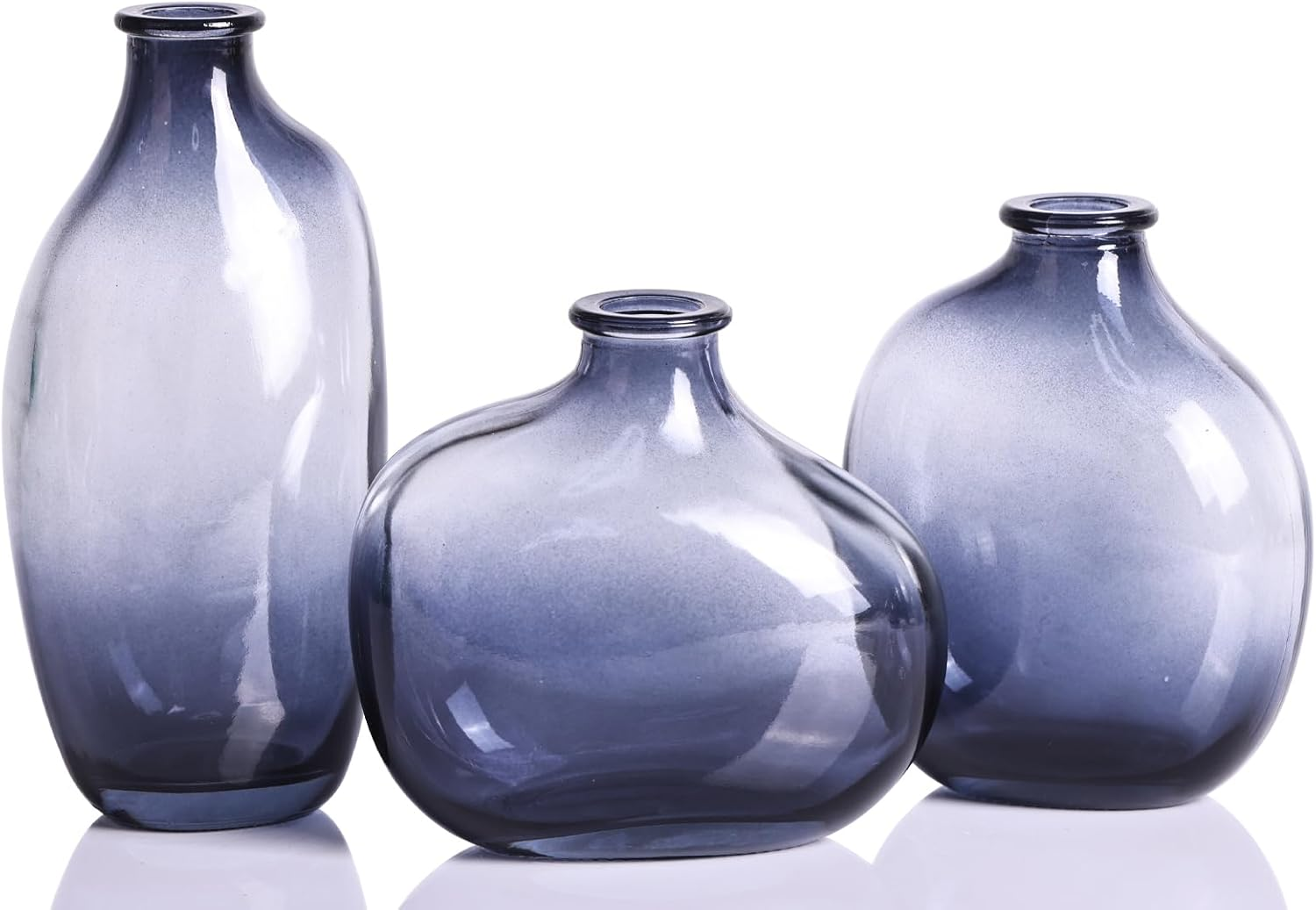 Set of 3 Light Blue Glass Bud Vases, Modern Decorative Fresh Flowers Small Vases for Home Table Centerpieces Wedding Parties Office Kitchen Shelves Decorative Bulk Mini Vases.