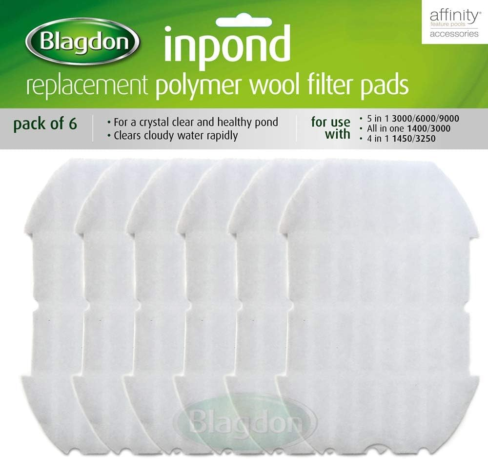 Blagdon Affinity Inpond Replacement Polymer Wool Filter Pads, Fits Inpond 3000, 6000 & 9000 Models, Pack of 6, White image number 1
