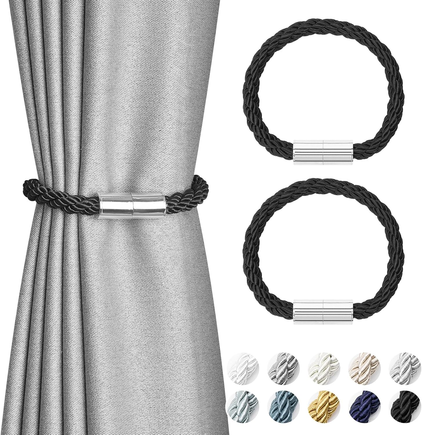 Pretty Jolly 2 Pack Mini Magnetic Curtain Tiebacks Modern Simple Style Drape Tie Backs Elegant Decorative Weave Rope Curtain Holdbacks for Home & Office Thin Window Draperies (Black) image number 5