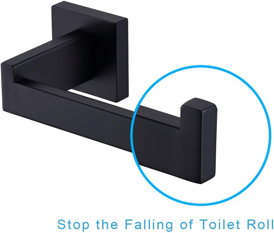 TASTOS Toilet Paper Holder Matte Black, Toilet Tissue Roll Holders Dispenser and Hangers Wall Mounted for Bathroom & Kitchen, Stainless Steel Modern Square Style image number 4