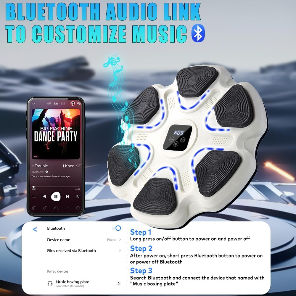 Music Boxing Machine with 2 Pairs of Gloves,Smart Bluetooth Boxing Machine,Wall-Mounted Punching Equipment with LED Display,Rechargeable Boxing Target for Kids Adults Home Gym image number 2
