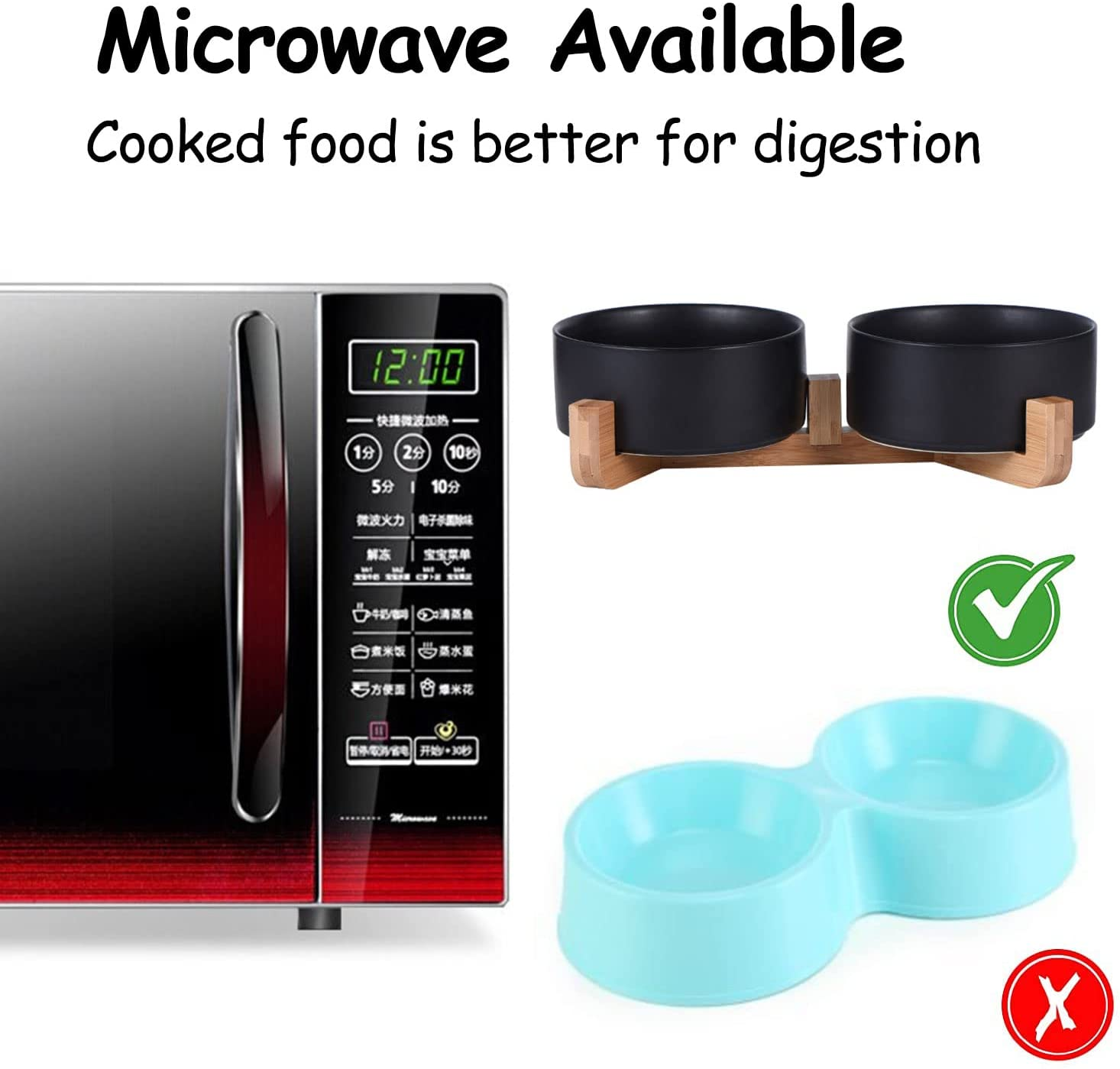 Petygooing Dog Bowls,Black Ceramic Cat Dog Bowl Set with Wood Stand for Pet Food and Water,Non-Slip Cute Modern Pet Dish Set for Cats Small and Medium Dogs (28OZ/6.1 In) image number 3