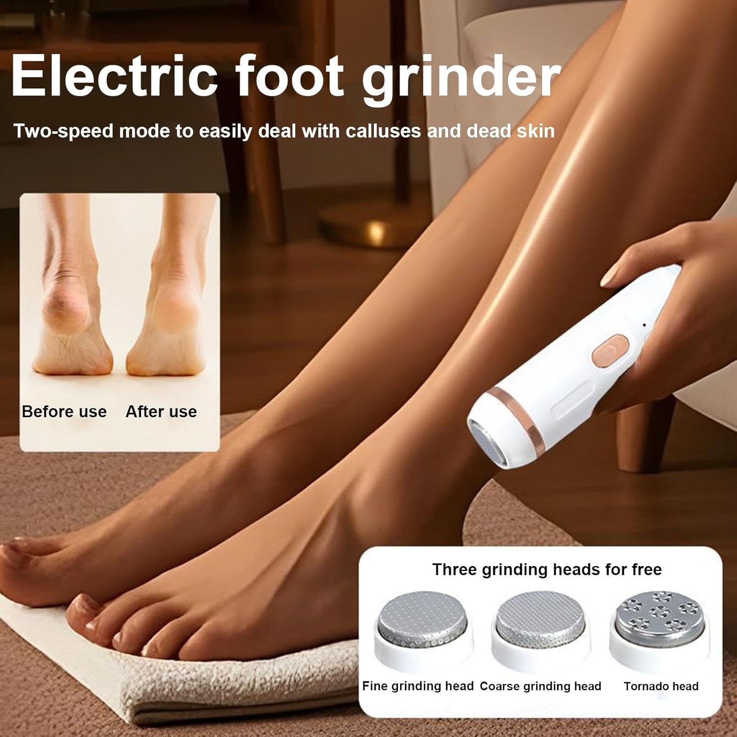 Electric Foot Callus Remover, Electric Foot File Hard Skin Remover, Rechargeable Feet Scraper, Adjustable Speed Settings, with Multiple Roller Attachments, 600Mah for Dry, Cracked, or Calloused Skin