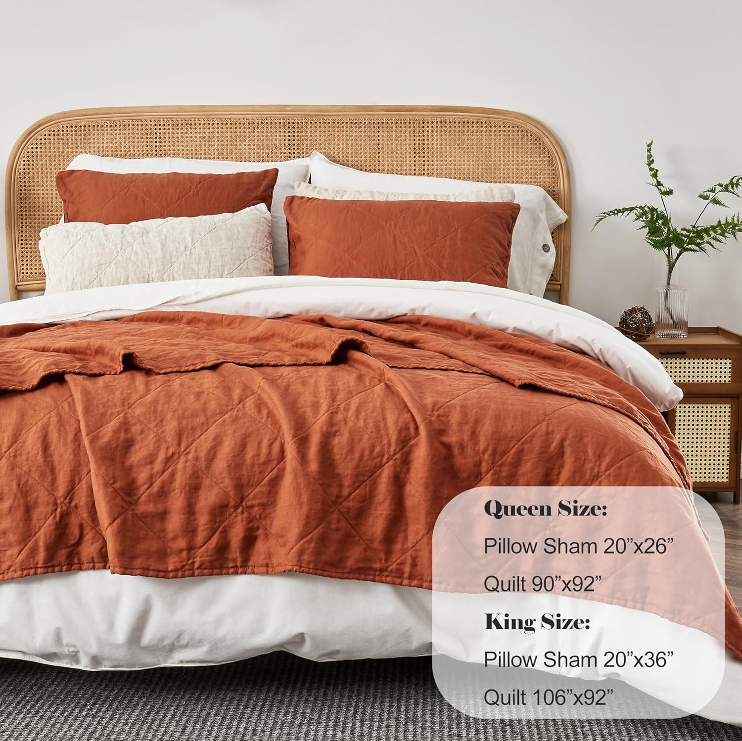 S VICTORY SYMBOL Linen Quilt Set Queen Size-3 Piece Bedding Quilt Coverlets,All Seasons Caramel Bedspreads,Washed Linen Shell and Rayon Derived from Bamboo Filling Quilted Coverlet image number 3