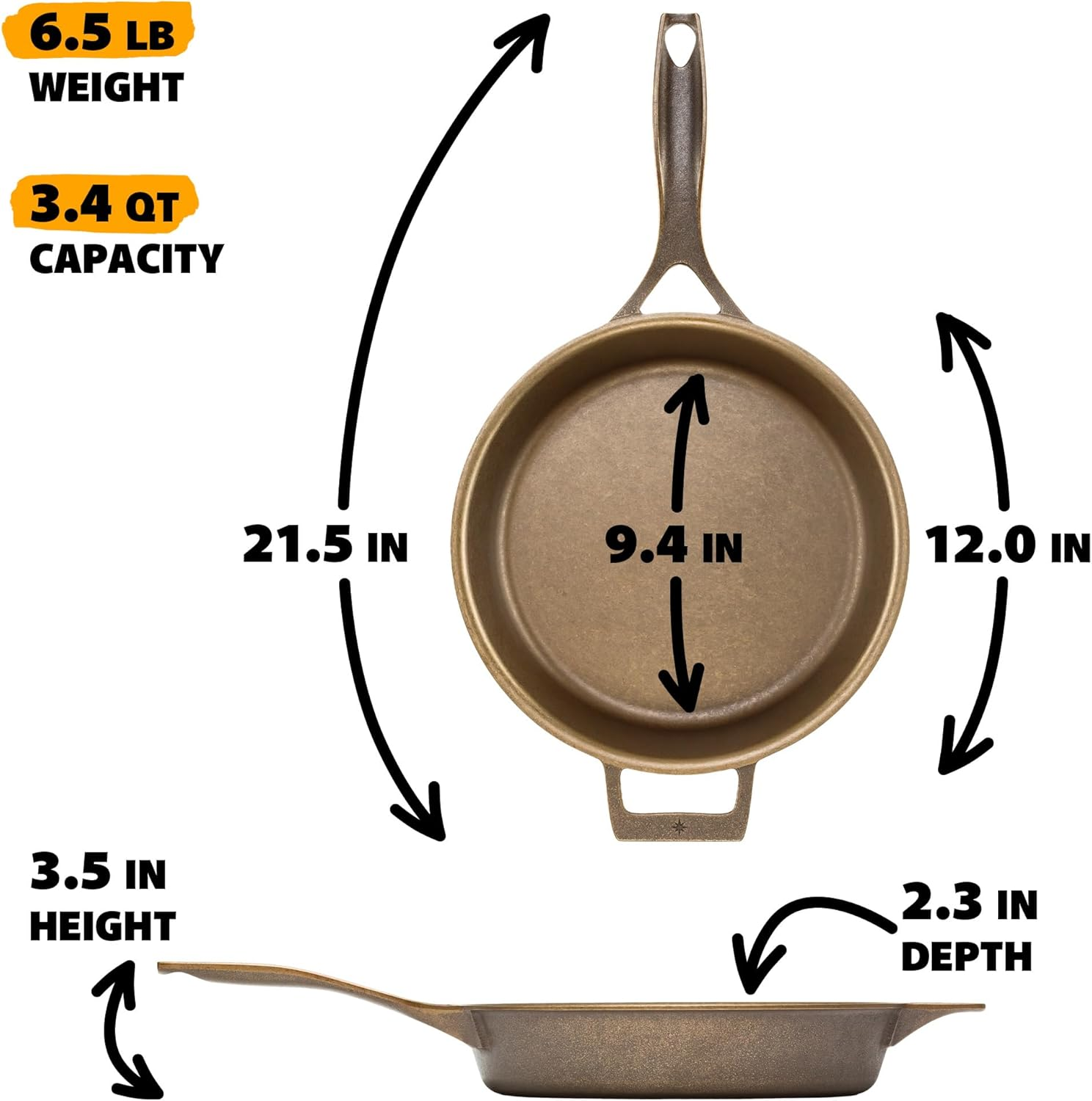 Stargazer 12-Inch Cast Iron Skillet | Made in USA, Seasoned, Even Heat Distribution, Easy to Clean, Smooth Nonstick Finish for Grilling, Frying, Sauteing, Searing, Baking image number 1