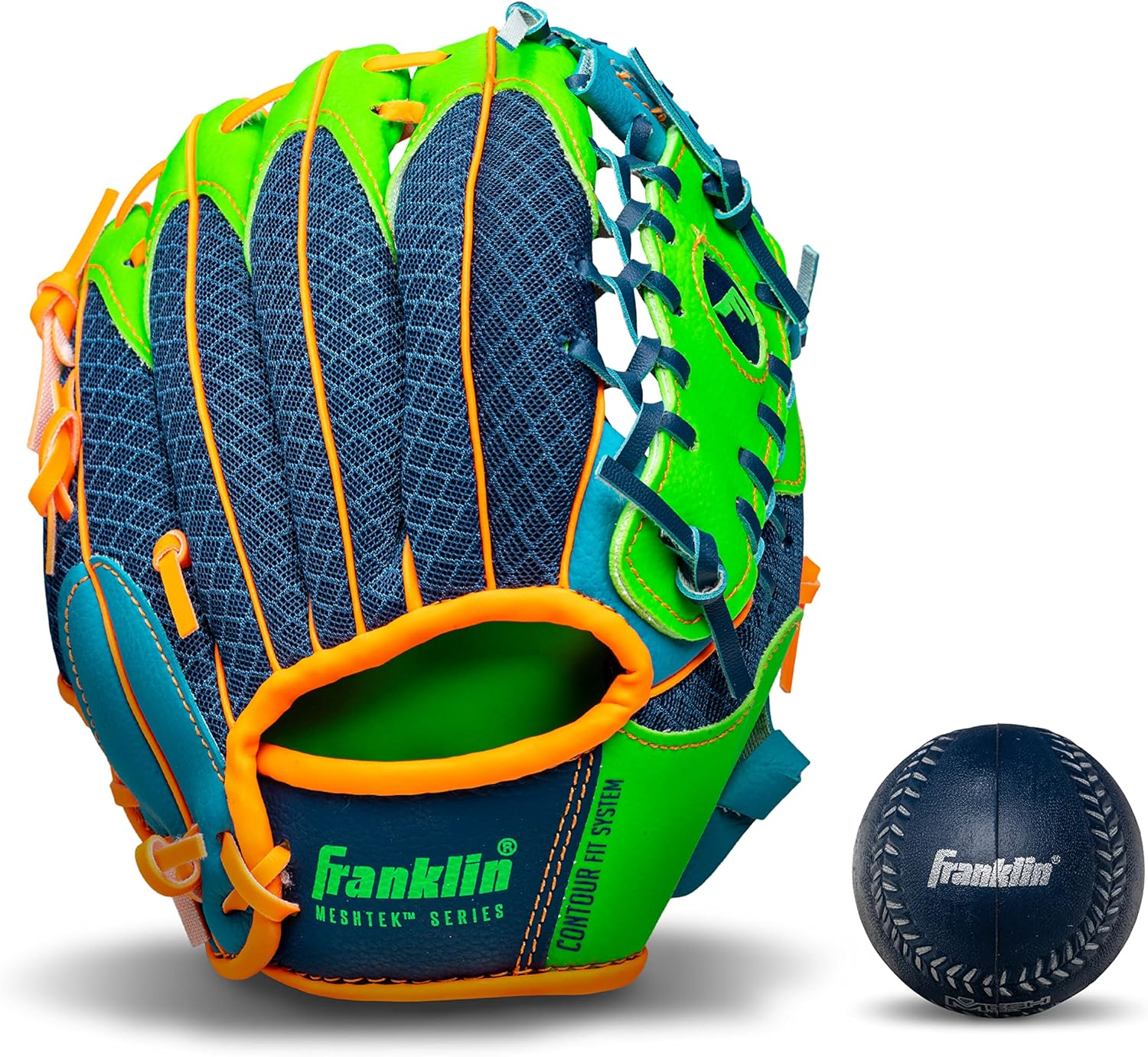 Franklin Sports Kids Baseball Glove + Ball Sets - Meshtek Youth Teeball Gloves for Kids + Toddlers - Left + Right Hand Throw Mitts + Glove Sets with Foam Balls - Boys + Girls Gloves - 9.5" Inch