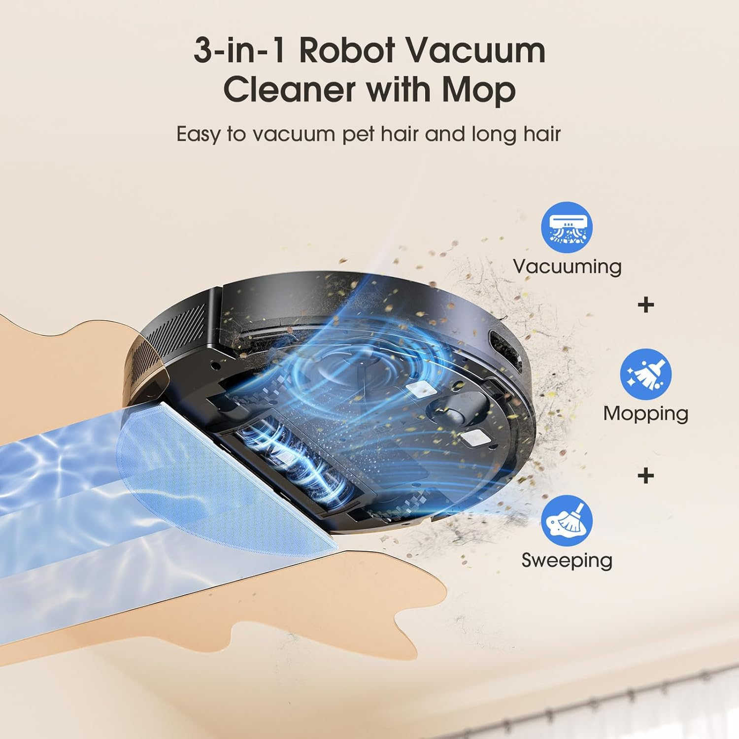 Lubluelu Robot Vacuum 4500Pa,3-In-1 Robot Vacuum and Mop,Lidar Navigation,5 Editable Mapping,24 No-Go Zones,54Db,App/Alexa,Robot Vacuum Cleaner SL68 for Hair,Hard Floor,Carpet image number 5