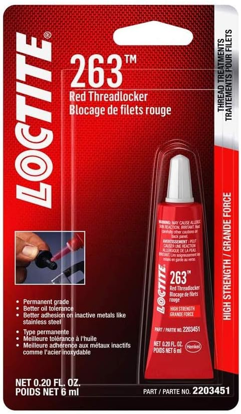 LOCTITE 263 Threadlocker for Automotive: High-Strength, Oil Tolerant, High-Temperature, Fluorescent, Anaerobic, Heavy Duty Applications | Red, 6 Ml Tube image number 5