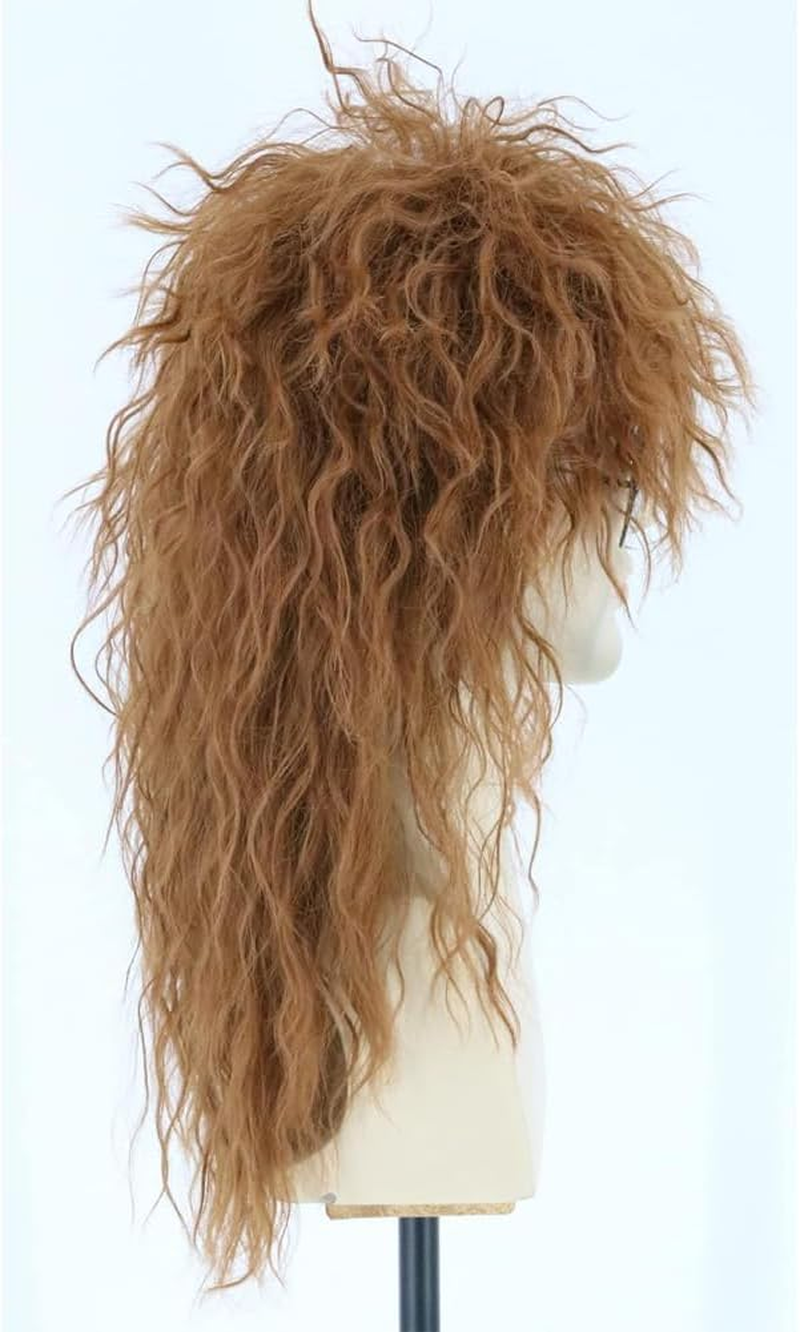 Suithink 80S Wig Mullet Light Brown Long Curly Rock Disco Costume Party Wigs for Men and Women image number 5