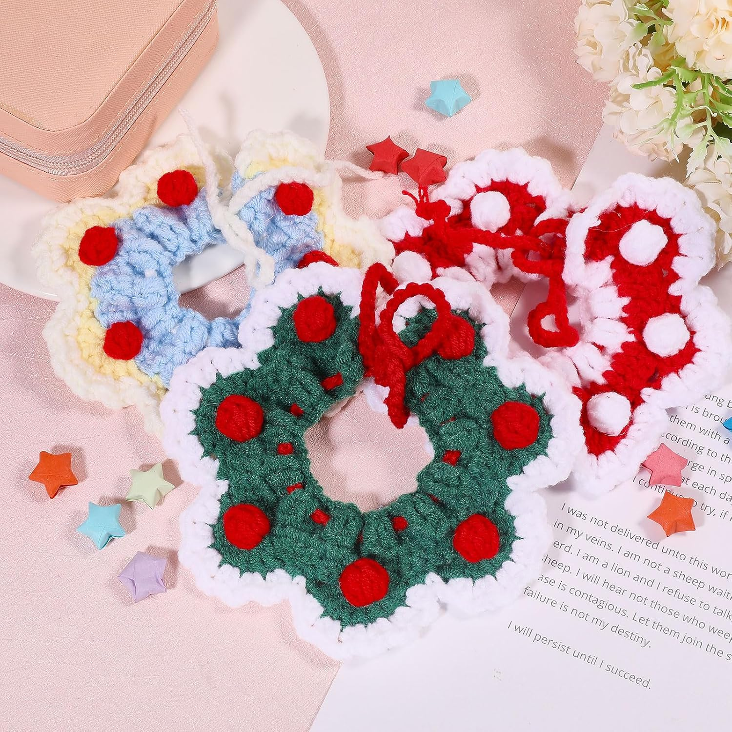 GLOBLELAND 3 Pieces 3 Styles Knitted Cat Collars Cute Dog Bib Cat Drool Towel Handwoven Pet Collar Accessories Warm Safety Pet Towel