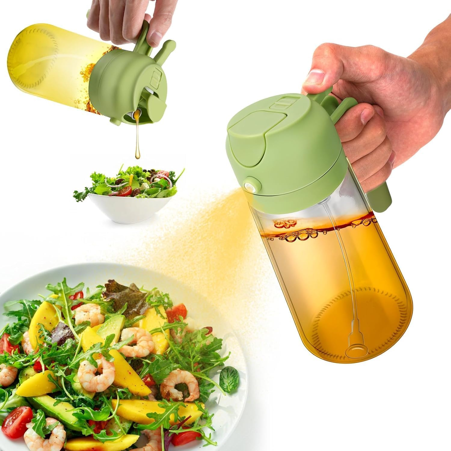 ZZDG 2 in 1 Oil Dispenser and Oil Sprayer, Oil Sprayer for Cooking, Cooking Oil Dispenser Sprayer, Oil Dispenser for Kitchen Spray, 2In1 Glass Olive Oil Dispenser Bottle (470Ml,White)