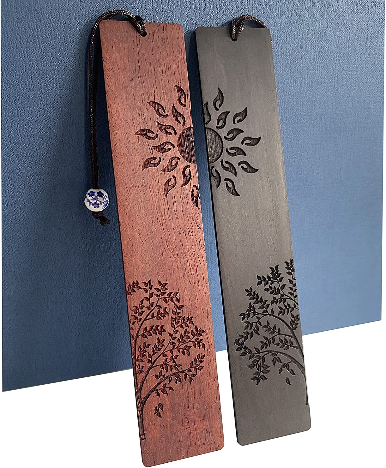 2 Pcs Wood Bookmark, Unique Bookmarks Gift for Men Women, Book Marks Accessories (Sun and Tree) image number 4
