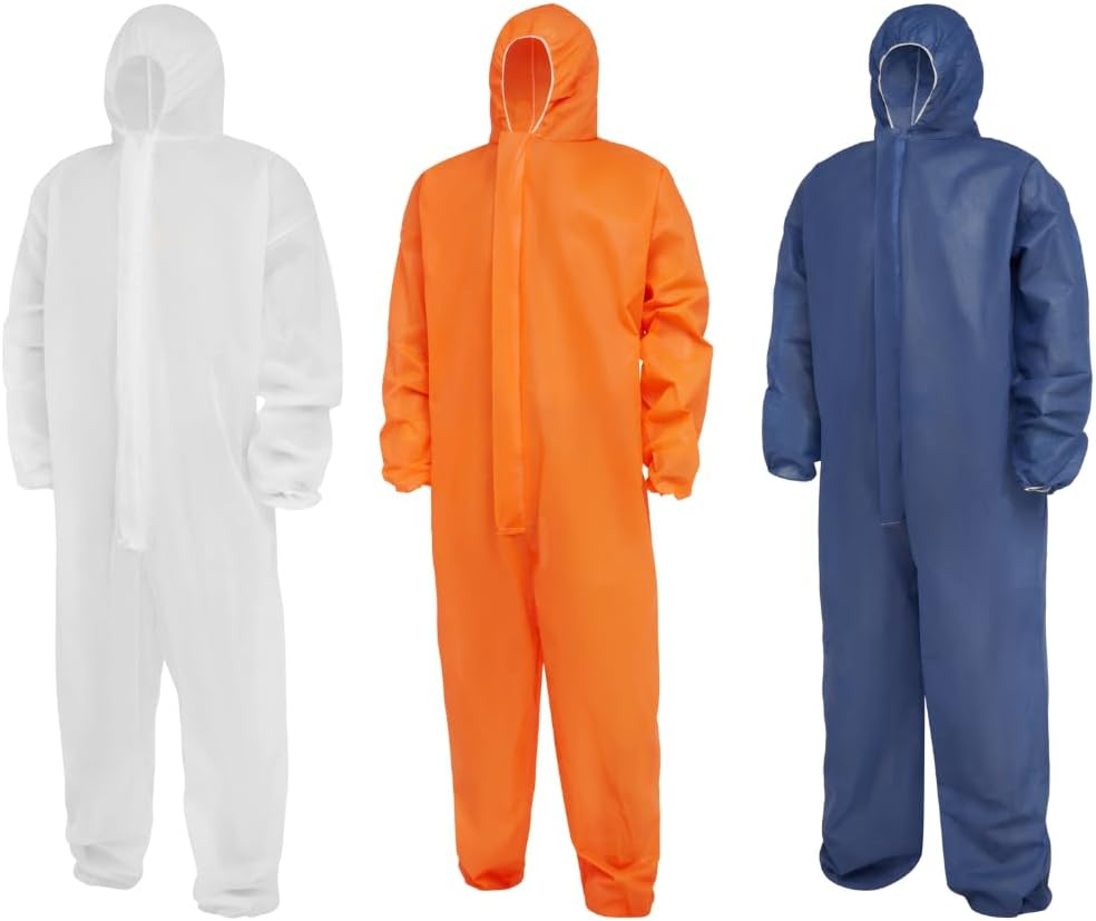 Shield Right Disposable Polypropylene Coveralls - Full-Body Protection with Hood, Elasticized Waist, Zip Front, Lint-Free, HACCP Certified Suit for Painting, Cleaning