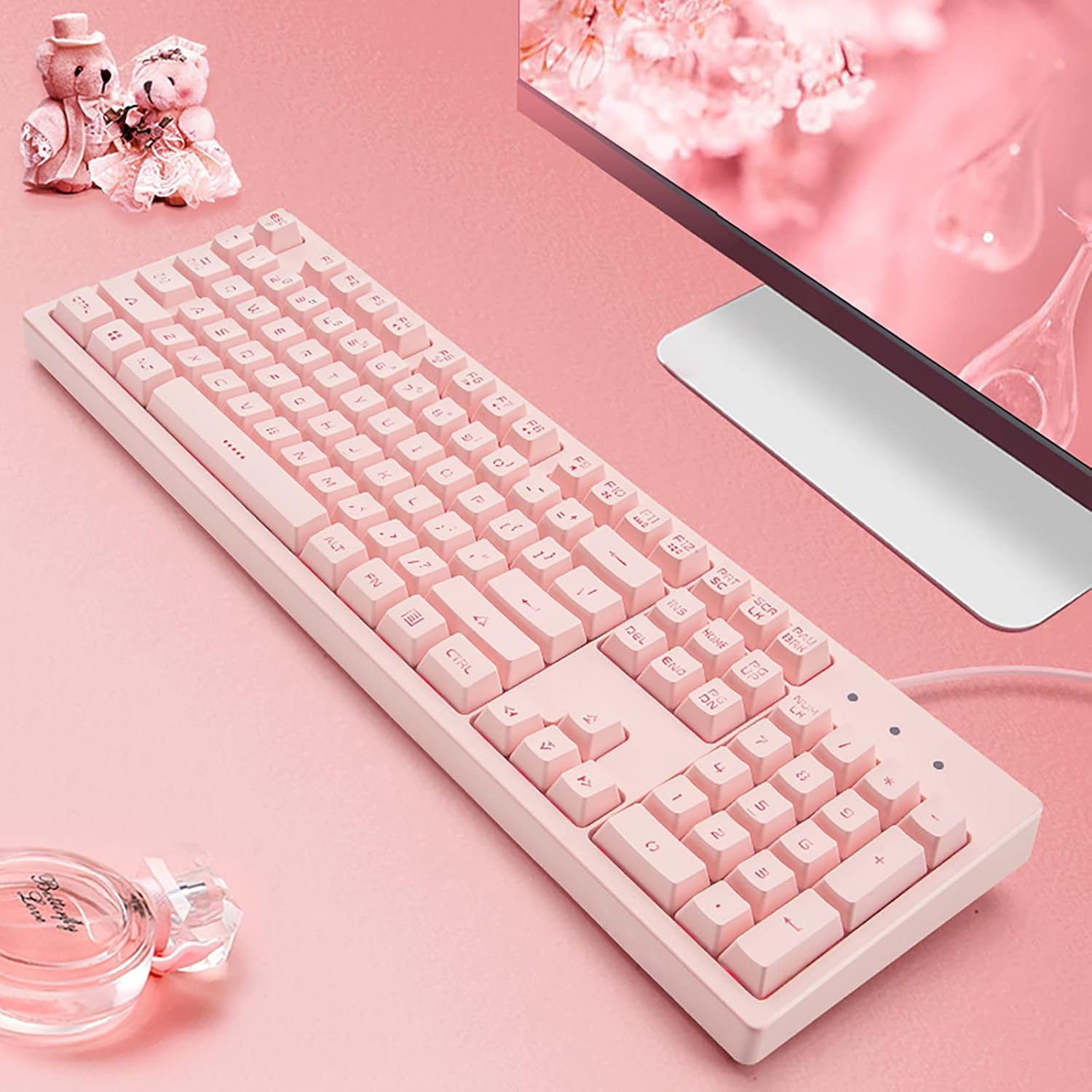 Basaltech Pink Keyboard with 7-Color LED Backlit, 104 Keys Quiet Silent Light up Keyboard, 19-Key Anti-Ghosting Cheap Gaming Keyboard Mechanical Feeling Waterproof Wired USB for Computer, Mac, Laptop - Blue image number 7