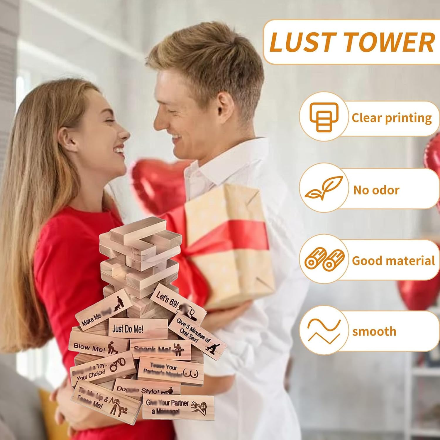 Lust Tower - Game for Adults, 48PCS Wooden Block Tower Game for Grown Ups, Date Night Ideas Funny Gifts for Women Men, Valentines Gifts for Adults
