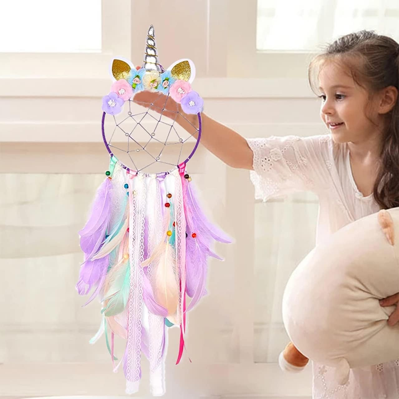 Unicorn Dream Catchers for Girls Wall Hanging Decor and Hair Clip Hanger Organizer Ornament Festival Gift image number 4