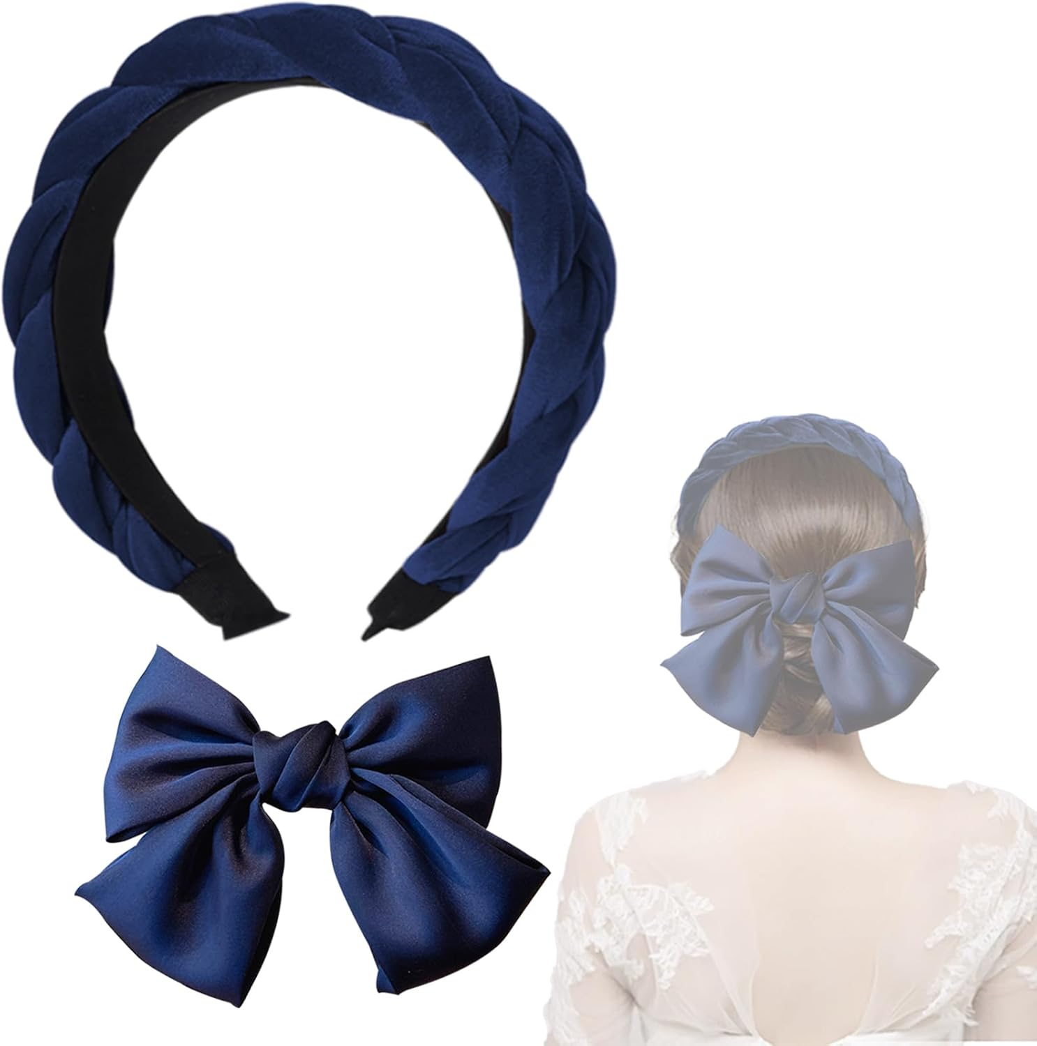 FOSDICK Braided Headband Velvet Hair Bands for Women, Navy Headband, Hair Hoop, Twist Head Band, Headbands for Women, Vintage Hair Band Women'S Fashion Headbands, Hair Accessories for Girl Women image number 3