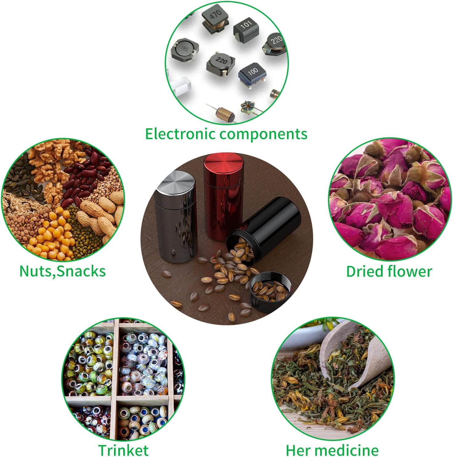 Portable Aluminum Storage Jar 3-Pack, Airtight Smell Proof Metal Waterproof Small Bottle for Coffee, Teas, Herb Spices - Multipurpose Container with Screw-Top Lid Lock Odor - Purple+Green+Blue image number 4