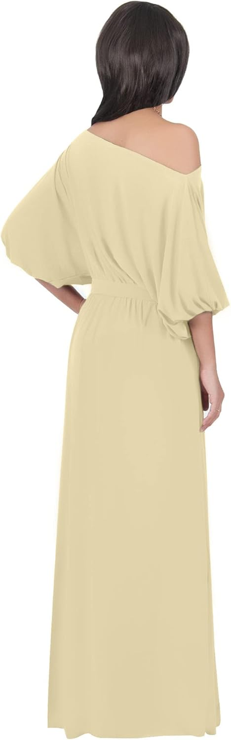 KOH KOH Womens Long Sexy One Shoulder Flowy Casual 3/4 Short Sleeve Maxi Dress image number 2