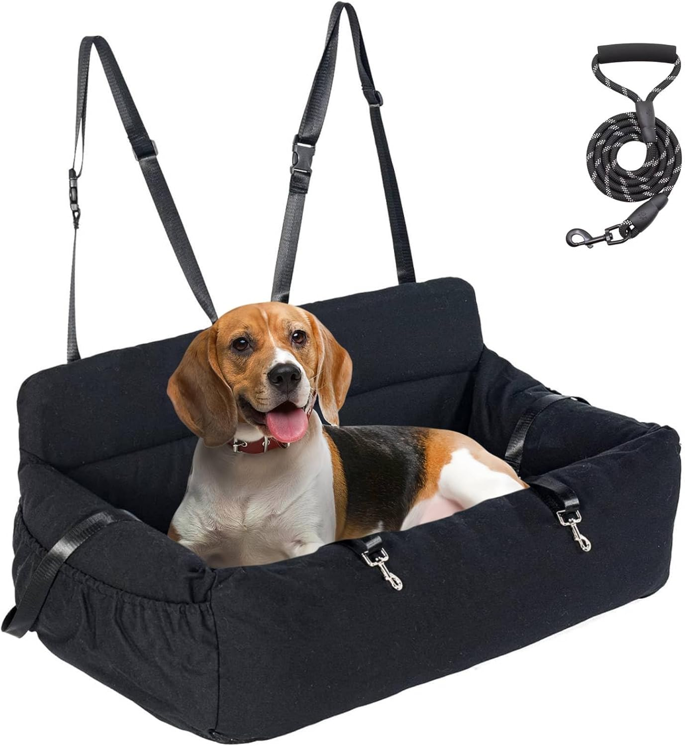MIDAGAS Dog Car Seat, Detachable and Washable Pet Car Seat, Portable Dog Booster Seat, Dog Car Travel Carrier Bed with Storage Pockets and Clip-On Leash, Perfect for Medium and Large Dogs