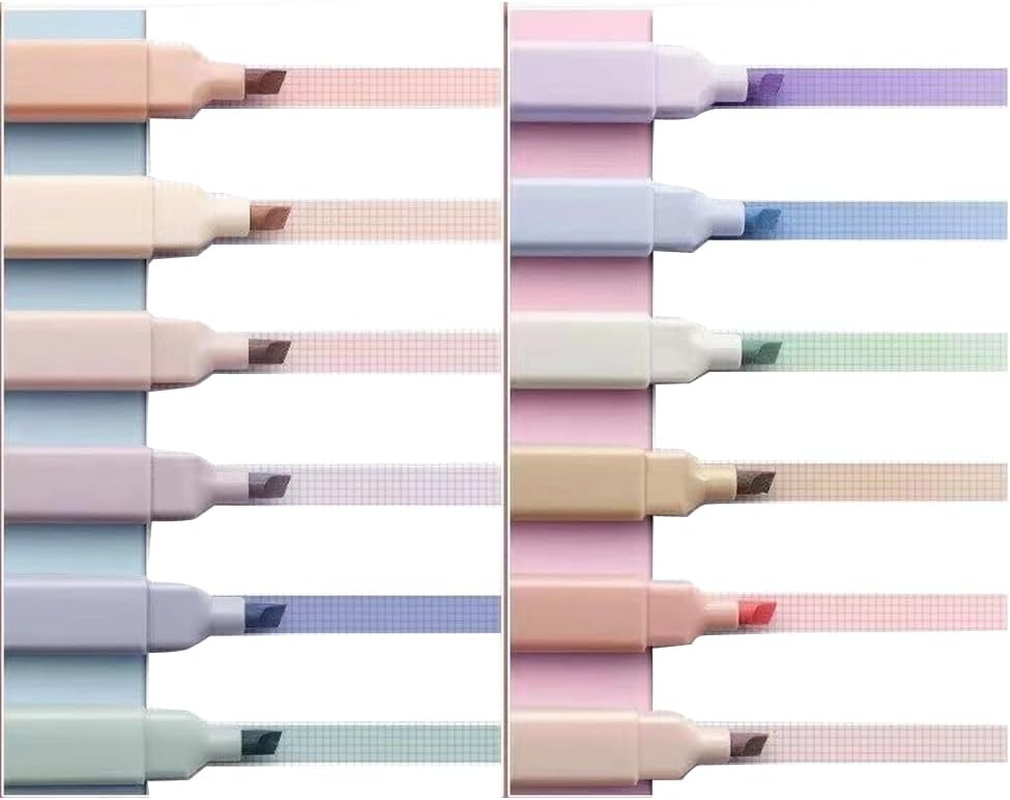 CCINEE 12 Pieces Pastel Highlighters Pen，Colorful Handbook Pen, Light Colour Marking Pen Journal for Notes School Office Supplies image number 1