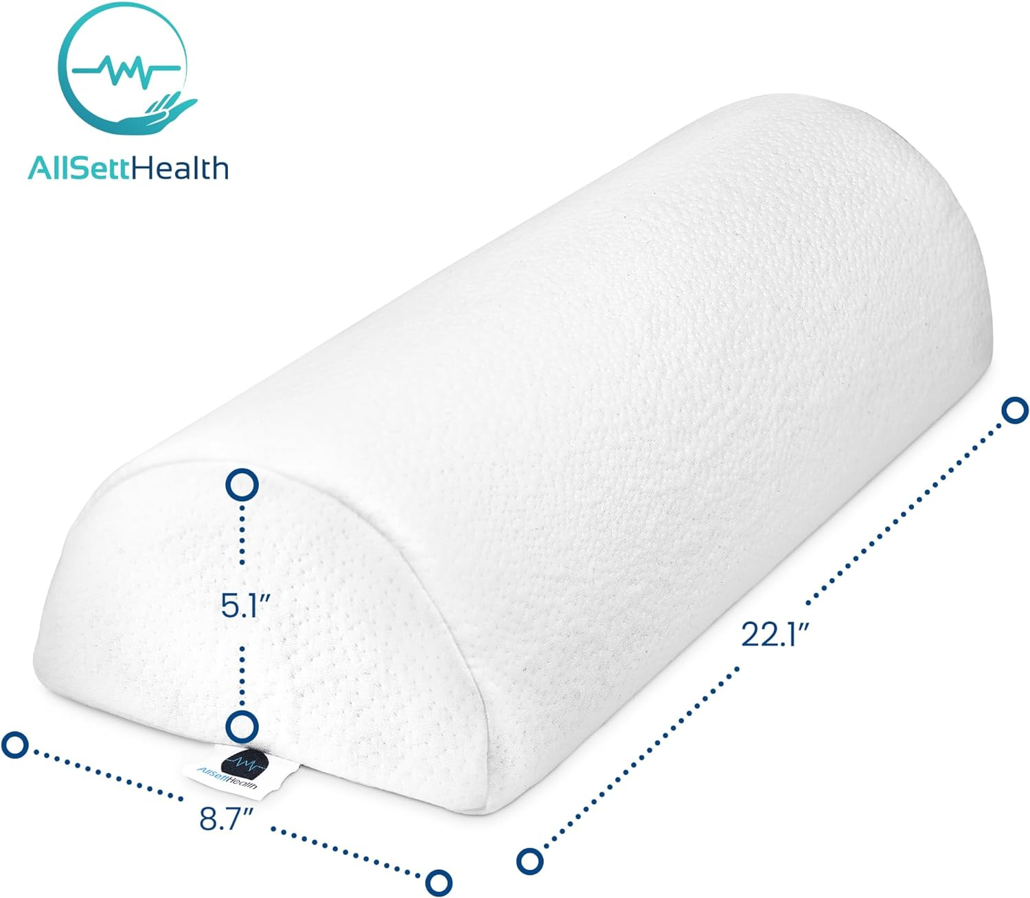 Allsett Health Half Moon Bolster Pillow for Legs, Back and Head (2 Pack) Semi Roll for Ankle and Foot Comfort with White Cotton Machine Washable Cover | Premium Memory Foam | 2 Pillow System image number 6