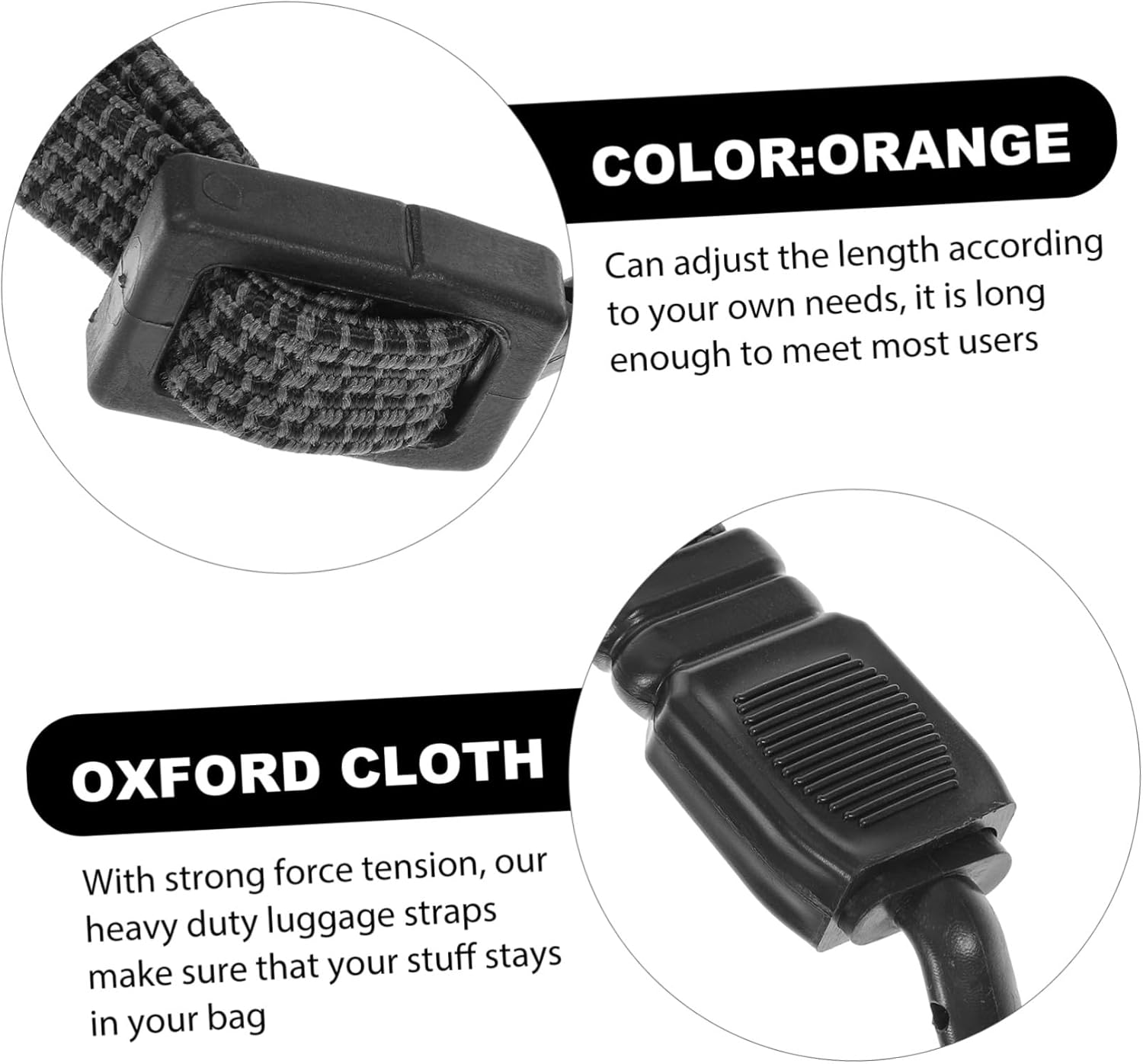 GRIRIW 3Pcs Adjustable Bungee Cord Straps with Hooks, Elastic Rubber Binding Rope 100Cm, Heavy Duty Luggage Tie down for Outdoor Camping, Travel, and Sports image number 2