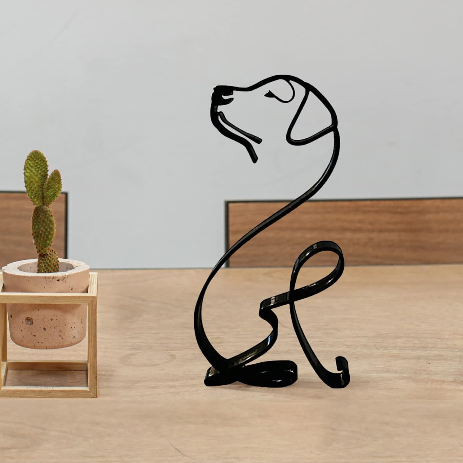 Metal Dog Minimalist Art Wall Sculpture, Abstract Metal Wire Geometric Dog Line Drawing Art Statue image number 3