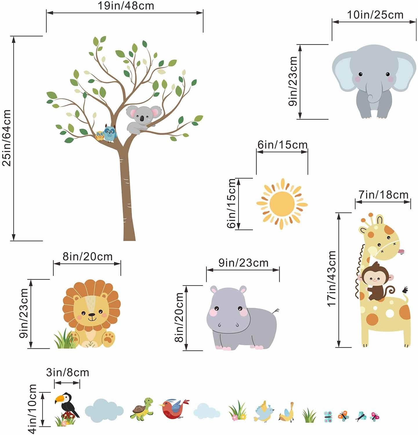 Amimagen Jungle Baby Animals Wall Decals - Elephant Lion Giraffe Hippo Koala Wall Stickers - Nursery Kids Girls Boys Room Daycare Playroom Classroom Wall Decor image number 2