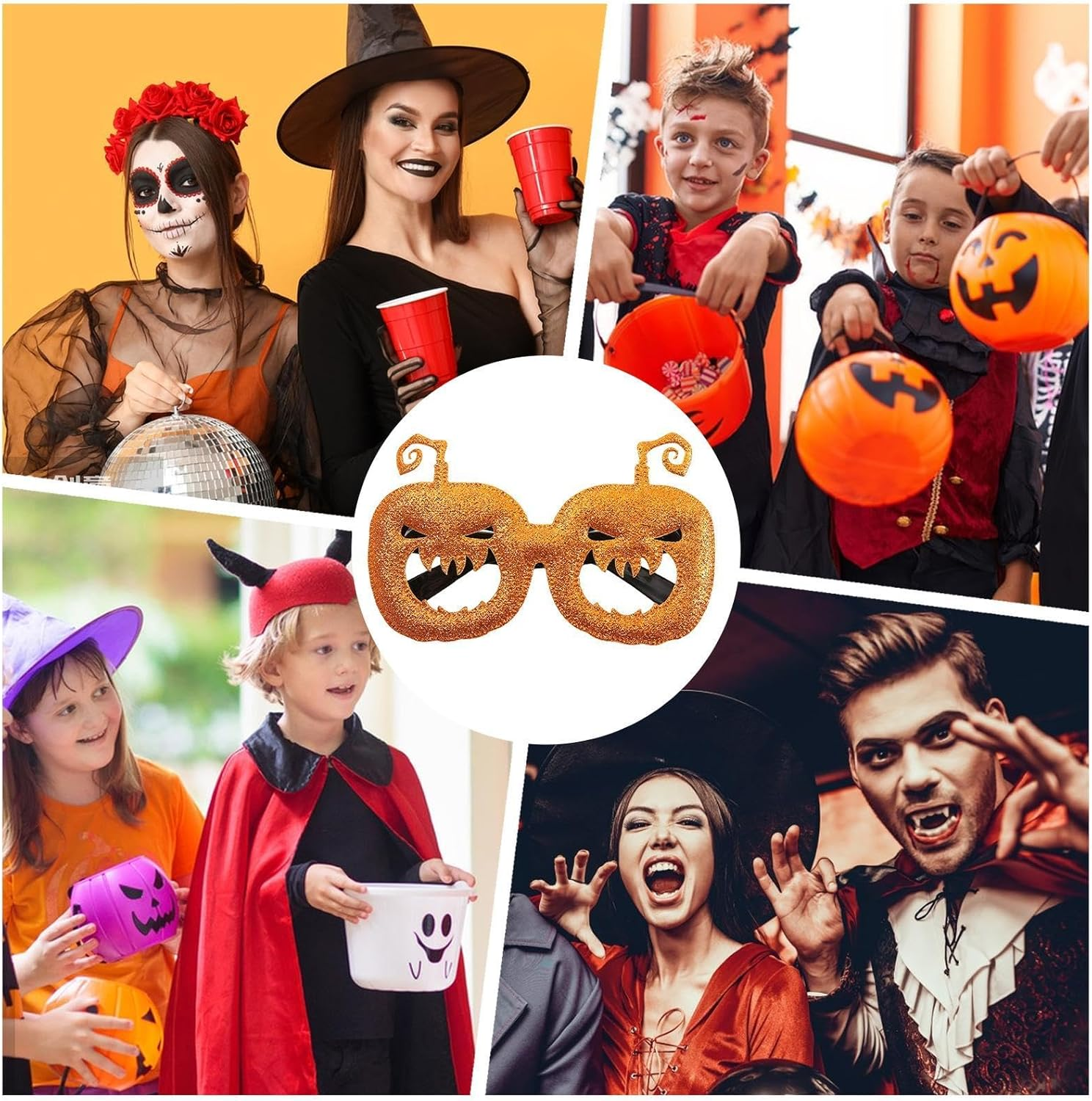 Pumpkin Glasses | Dress up Glasses | Costume Eyewear, Cosplay Glasses, Halloween Selfie Props, Prom Cosplay Rave Eyewear, Novelty Eyewear image number 1