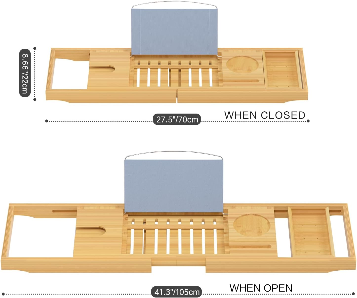 Luxury Bathtub Caddy Tray，Bamboo Bathtub Tray Caddy - Wood Bath Tray Expandable，Can Be Placed Book and Integrated Tablet Smartphone and Wine Holder - Gift Idea for Loved Ones image number 4