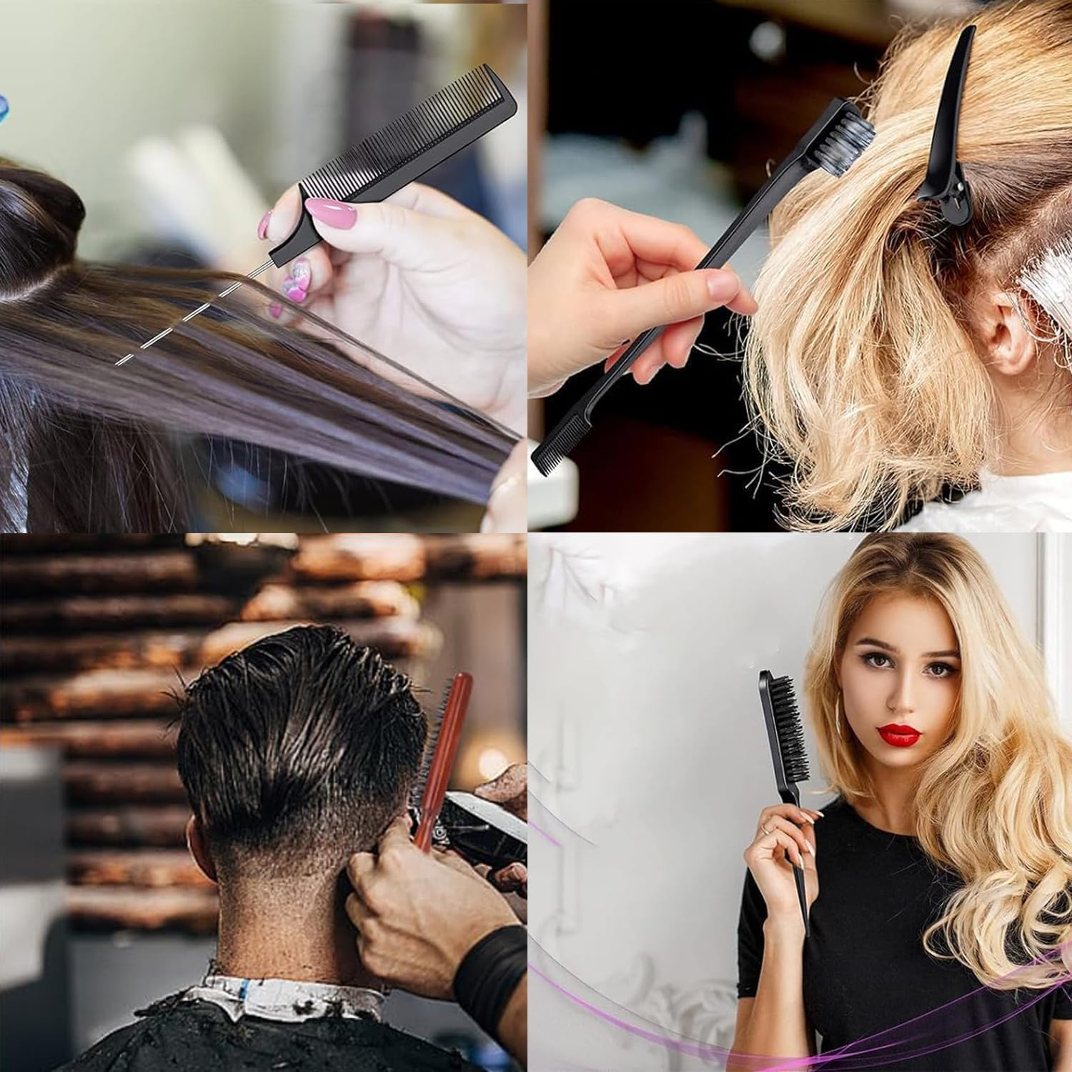 Boar Bristle Slick Back Hair Brush Teasing Comb, 5Pcs anti Static Quiff Roller Hair Brushes,Slick Back Hair Brushes Boar Bristle Hair Brush with Plastic Comb and Eyebrow Brush image number 6