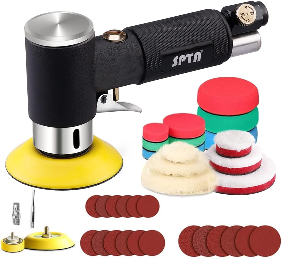 SPTA Air Sander Polisher, 25Mm/50Mm/80Mm Random Orbit Sander Polisher Sets with Polishing Pads & Buffing Pads for Car Detailing Polishing image number 1
