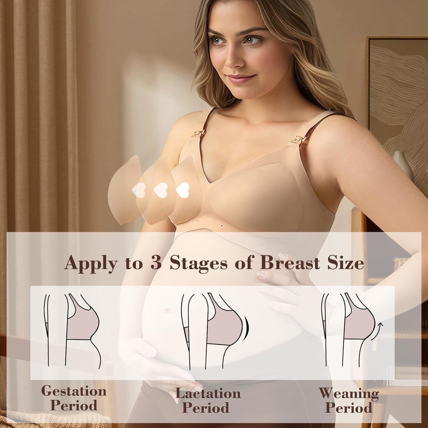 Nursing Bras for Breastfeeding Seamless Maternity Bra Wireless Pregnancy Sleep Bralette Natural Shape Support image number 3