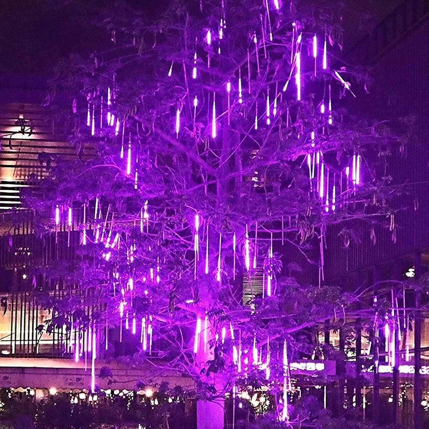 Pinlo Halloween Meteor Shower Rain Lights, 30Cm 8 Tubes 248 LED String Lights, Waterproof Cascading Lights for Indoor Outdoor Party Christmas Tree Decorations Meteor Lights (Purple) image number 3