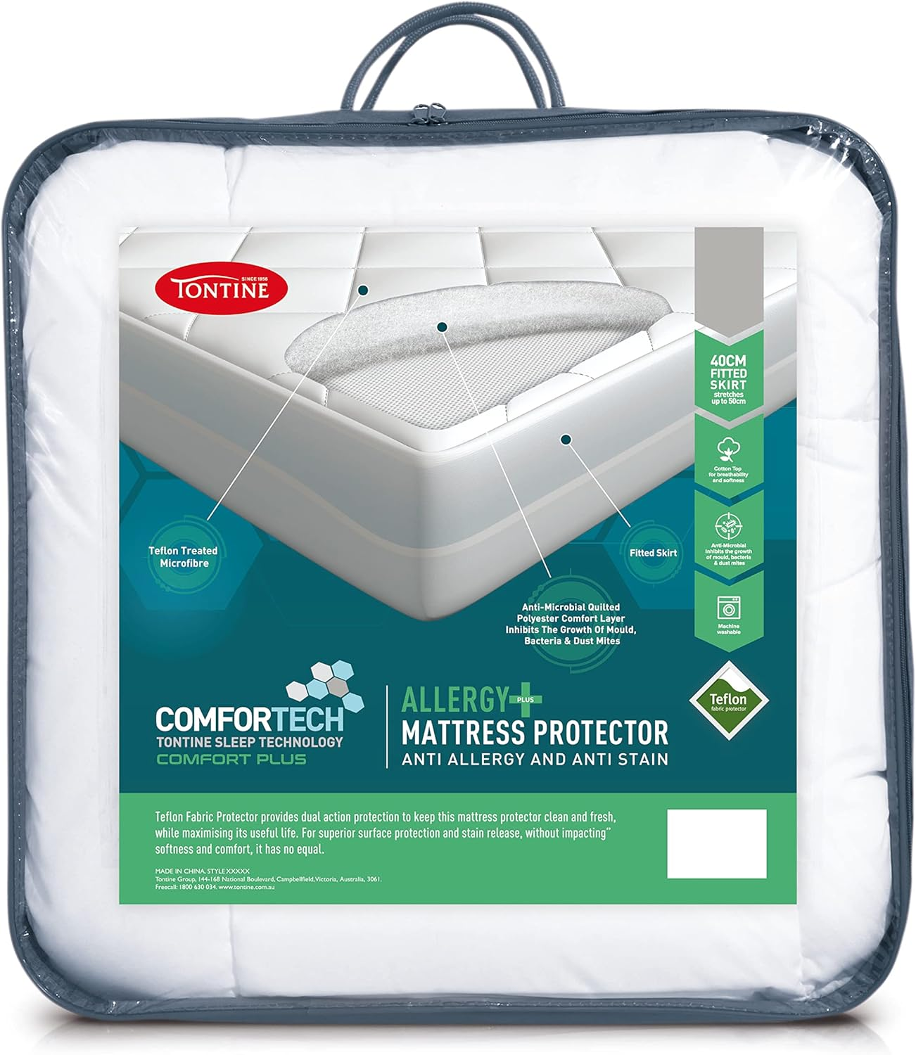 Tontine Comfortech Allergy plus Anti-Stain Mattress Protector, King &ndash; Soft Microfibre with Teflon Protection &ndash; Quilted Comfort & Anti-Microbial &ndash; 50Cm Fitted Skirt &ndash; Machine Washable image number 3