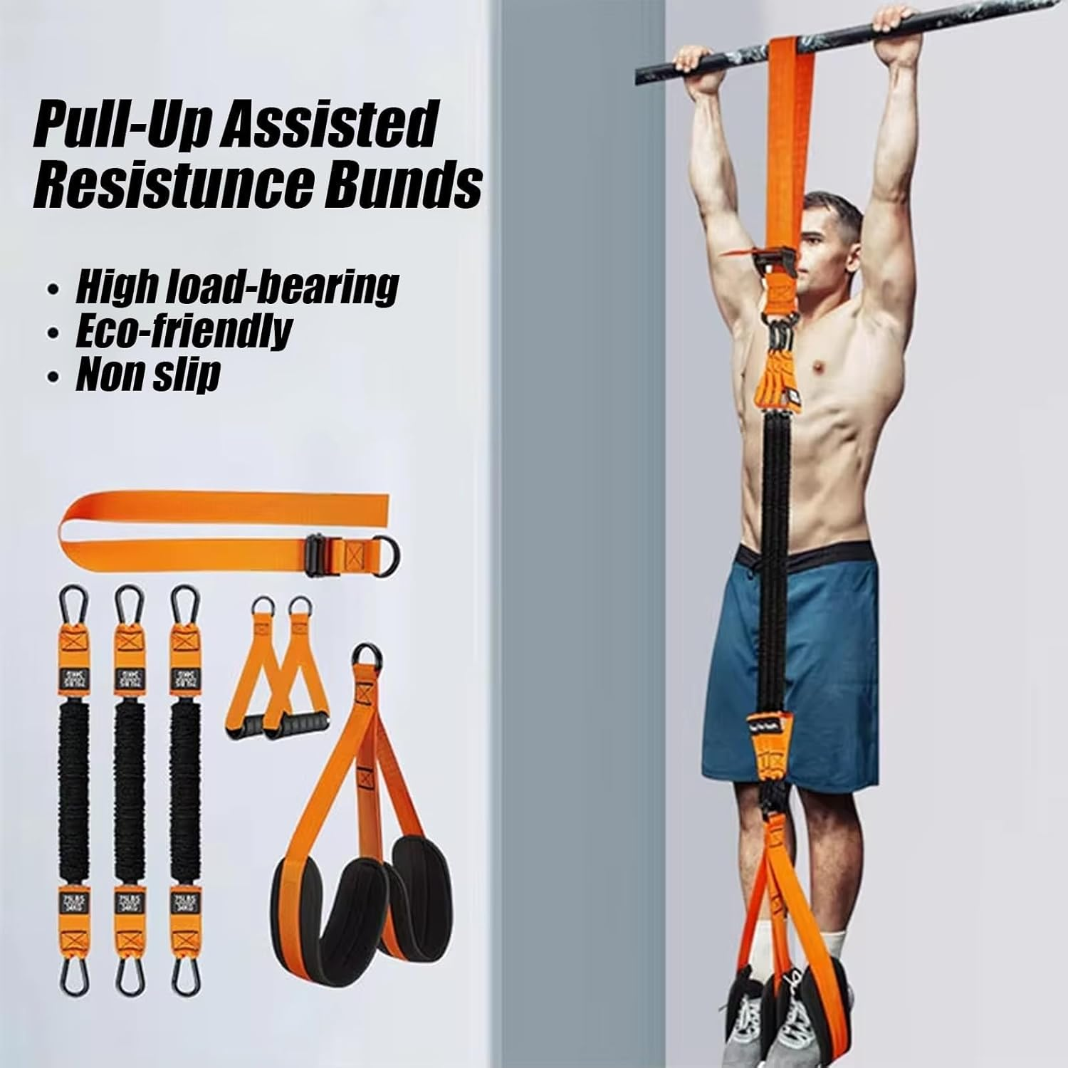 300Lbs Heavy-Duty Pull up Workout Band, Adjustable Pull up Assistance Bands, Pull up Assist Band Heavy Duty Resistance Bands Set with Fabric Feet/Knee Rest, for Strength Training & Home Gym image number 3