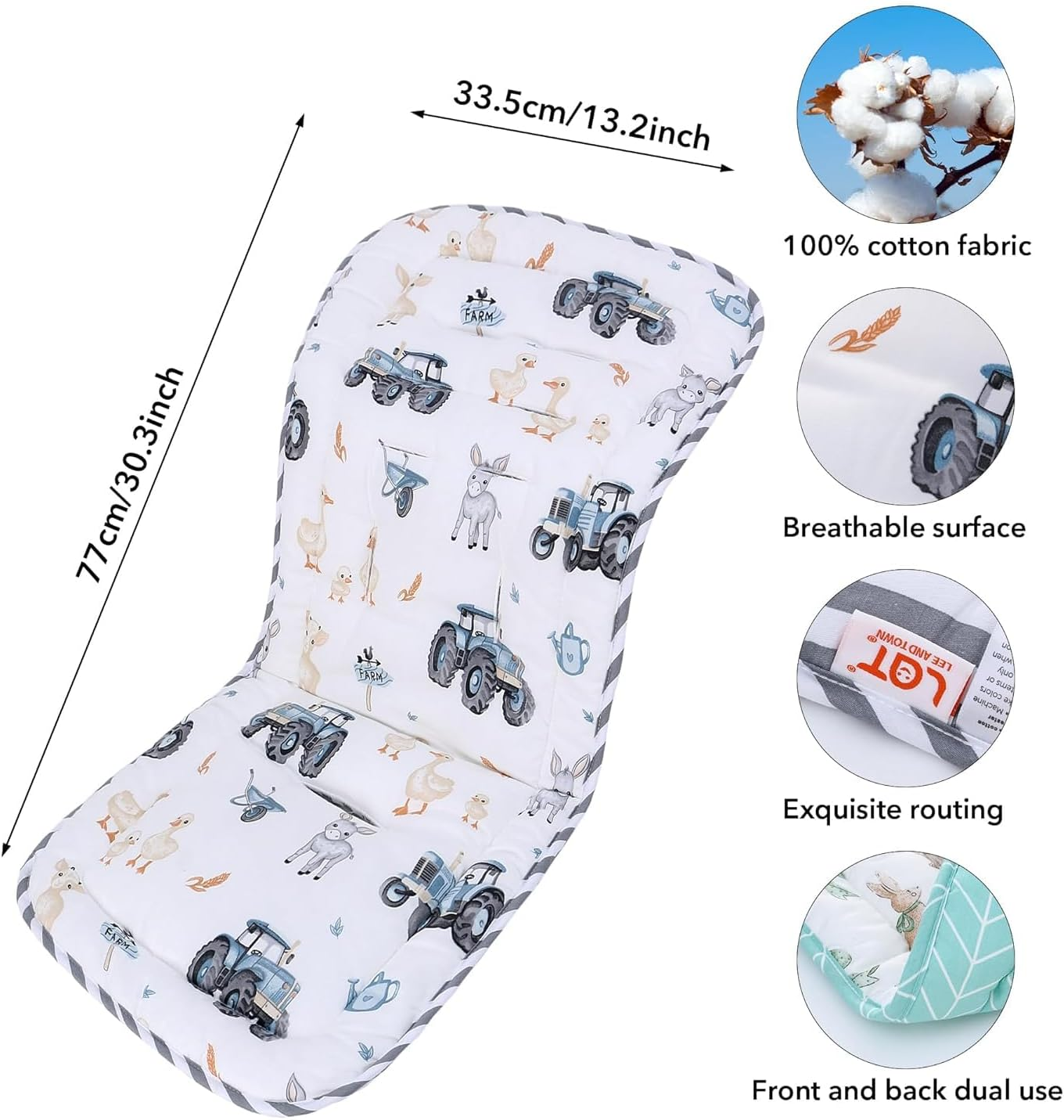 Baby Stroller Cushion, Infant Car Seat Insert-Reversible Universal Breathable and Soft Newborn Stroller Mat-34X78Cm,1 Pack (Grey)