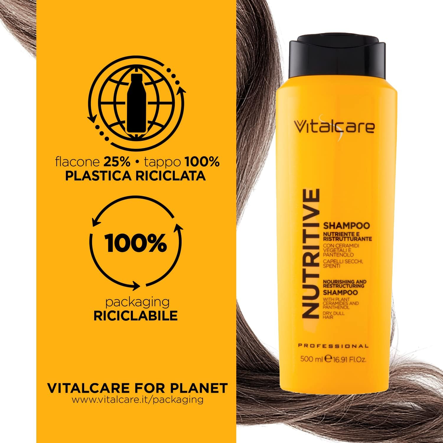 Vitalcare Nutritive Nourishing and Regenerating Shampoo for Dry and Shiny Hair with Vegetable Ceramides and Panthenol, 500 Ml