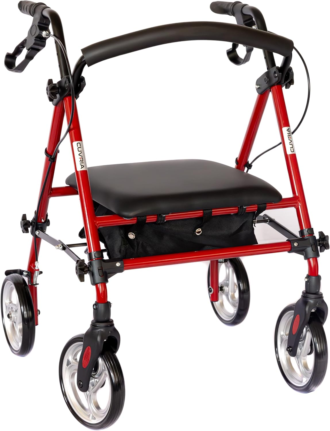 Australia Rollator| Classic 4 Wheel Walkers with Seat and Brakes for Seniors, Rollator Walker with Seat, Backrest, Basket, Large Wheels- Easy Folding Senior Walker Lightweight Mobility Walking Aid, Support up to 136 Kg R3 BL (RED)
