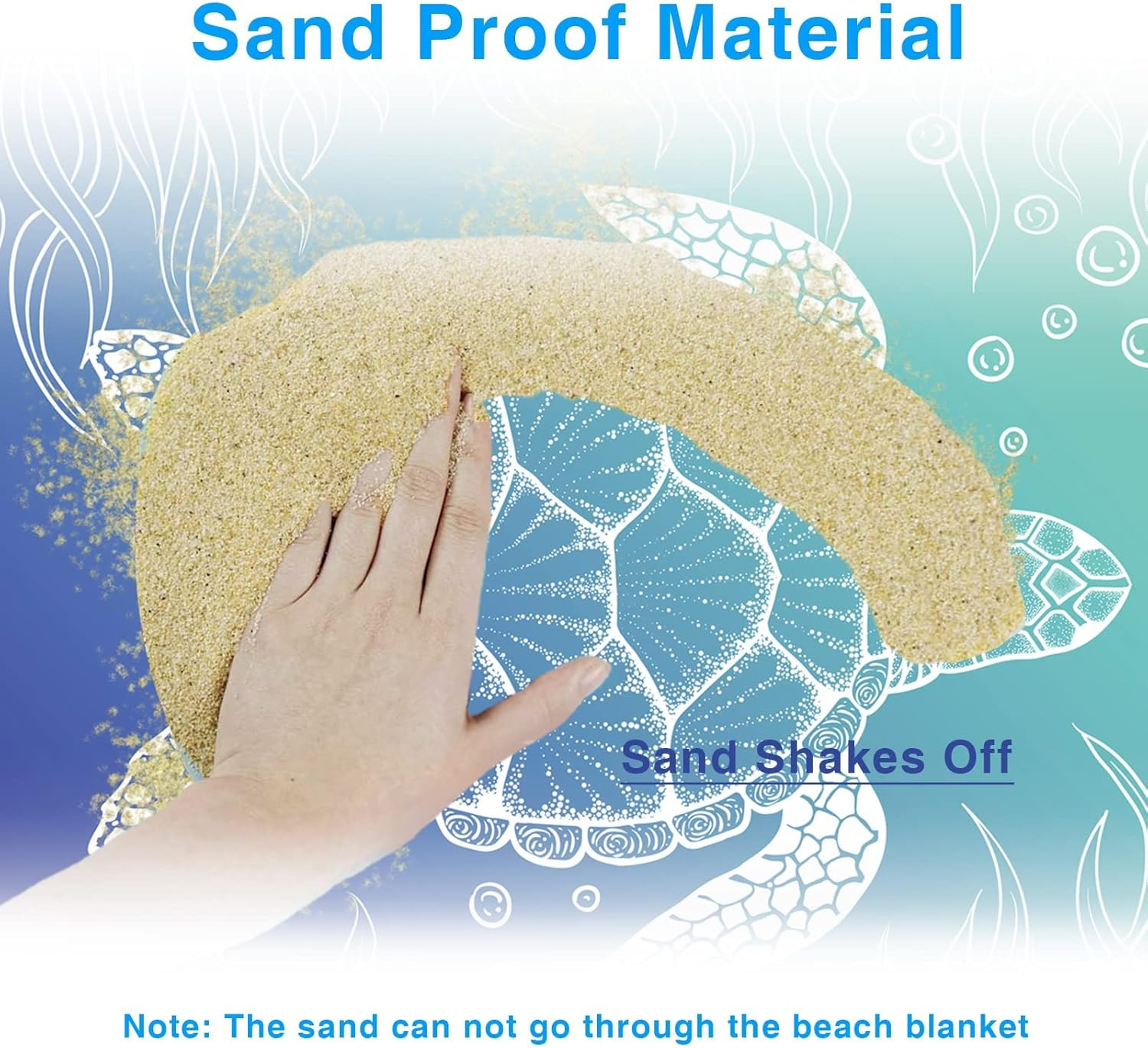 Beach Blanket, Waterproof Sandproof Sea Turtle Beach Mat Oversized 79 X 83 Inch for 4-6 Adults, Lightweight Picnic Blanket, Portable Picnic Mat for Outdoor Travel Camping Hiking with 4 Stakes (Blue) image number 1